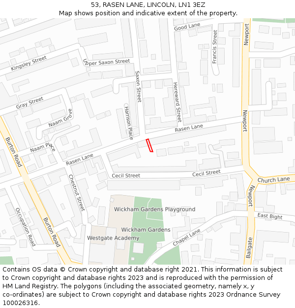 53, RASEN LANE, LINCOLN, LN1 3EZ: Location map and indicative extent of plot