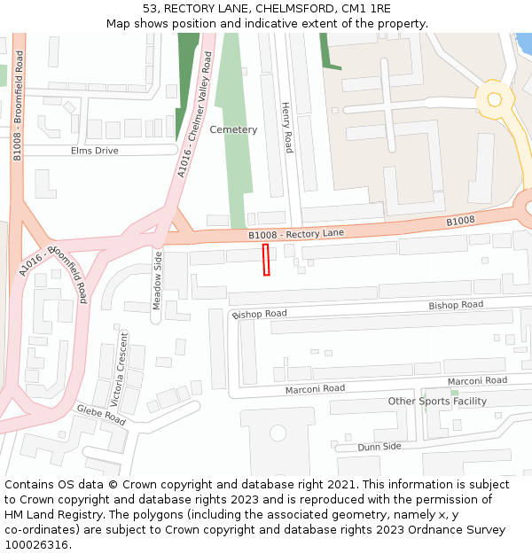 53, RECTORY LANE, CHELMSFORD, CM1 1RE: Location map and indicative extent of plot