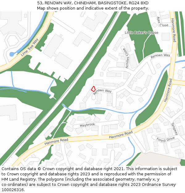 53, RENOWN WAY, CHINEHAM, BASINGSTOKE, RG24 8XD: Location map and indicative extent of plot