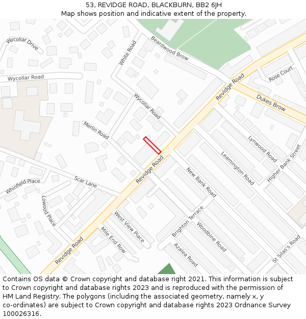 53, REVIDGE ROAD, BLACKBURN, BB2 6JH: Location map and indicative extent of plot