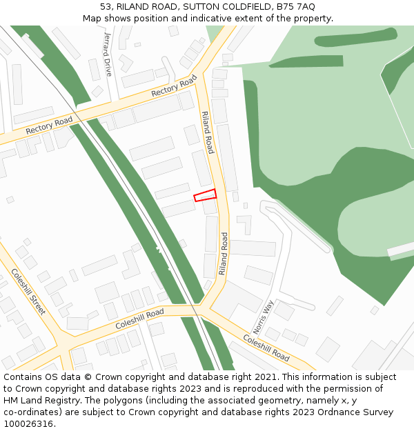 53, RILAND ROAD, SUTTON COLDFIELD, B75 7AQ: Location map and indicative extent of plot