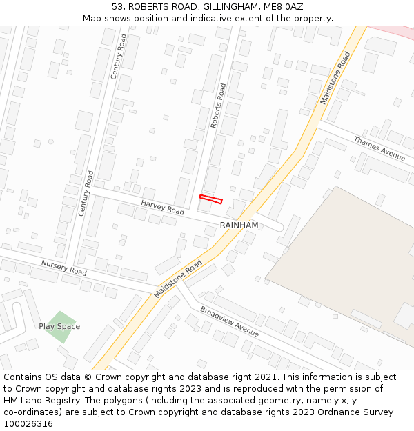 53, ROBERTS ROAD, GILLINGHAM, ME8 0AZ: Location map and indicative extent of plot