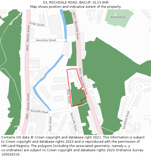 53, ROCHDALE ROAD, BACUP, OL13 9NR: Location map and indicative extent of plot