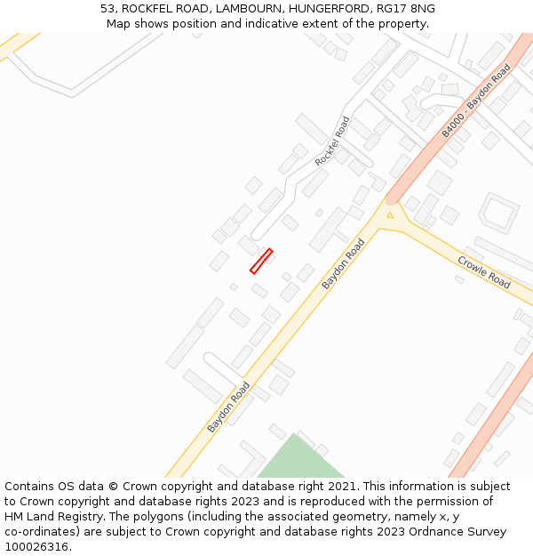 53, ROCKFEL ROAD, LAMBOURN, HUNGERFORD, RG17 8NG: Location map and indicative extent of plot