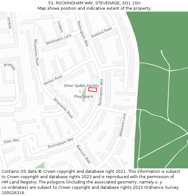 53, ROCKINGHAM WAY, STEVENAGE, SG1 1SH: Location map and indicative extent of plot