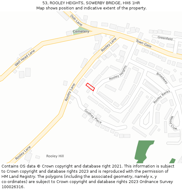 53, ROOLEY HEIGHTS, SOWERBY BRIDGE, HX6 1HR: Location map and indicative extent of plot