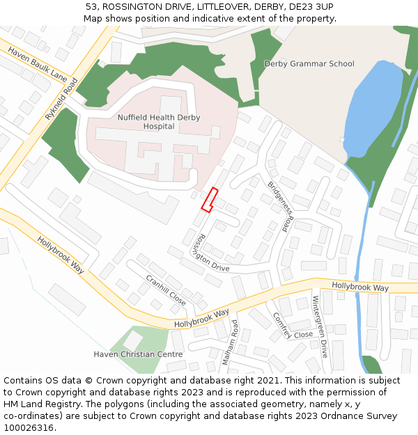 53, ROSSINGTON DRIVE, LITTLEOVER, DERBY, DE23 3UP: Location map and indicative extent of plot