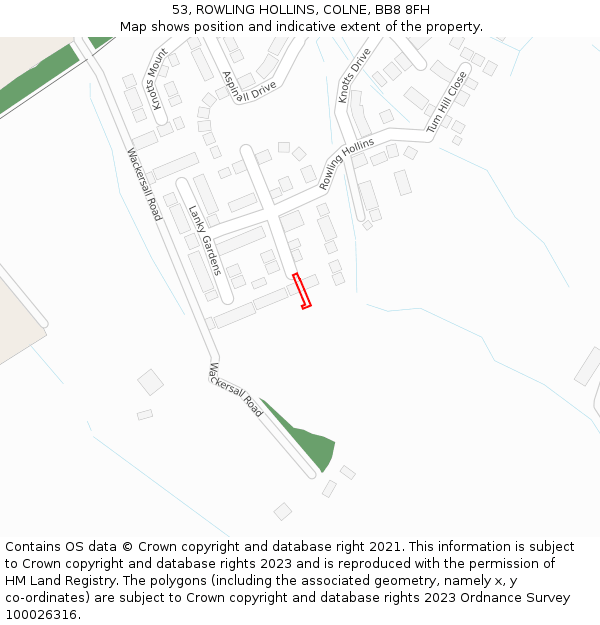 53, ROWLING HOLLINS, COLNE, BB8 8FH: Location map and indicative extent of plot