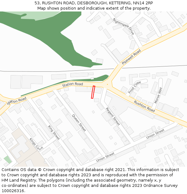 53, RUSHTON ROAD, DESBOROUGH, KETTERING, NN14 2RP: Location map and indicative extent of plot