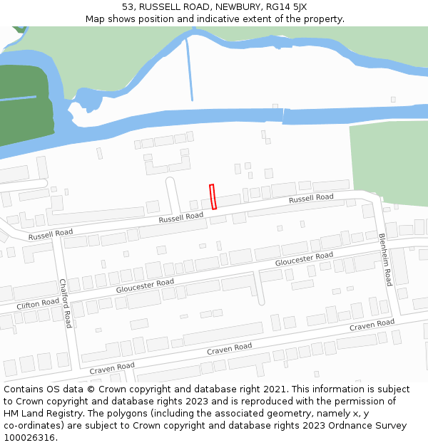 53, RUSSELL ROAD, NEWBURY, RG14 5JX: Location map and indicative extent of plot
