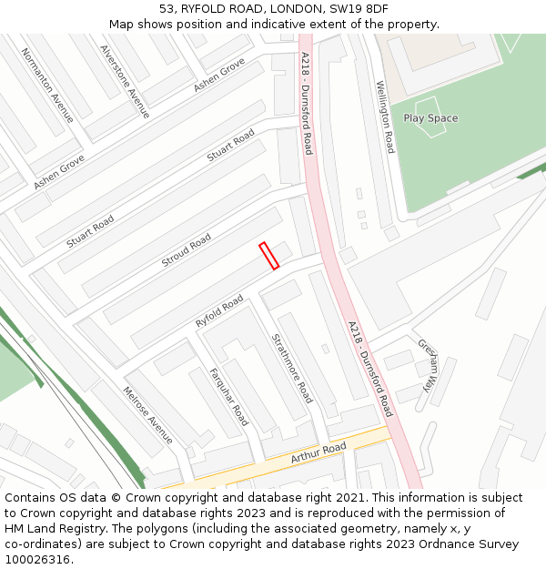 53, RYFOLD ROAD, LONDON, SW19 8DF: Location map and indicative extent of plot