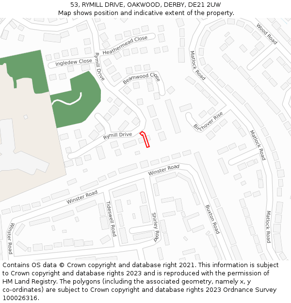 53, RYMILL DRIVE, OAKWOOD, DERBY, DE21 2UW: Location map and indicative extent of plot