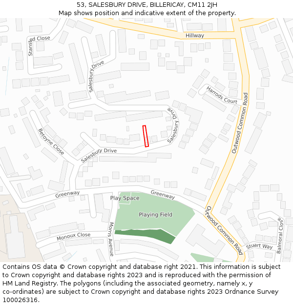 53, SALESBURY DRIVE, BILLERICAY, CM11 2JH: Location map and indicative extent of plot