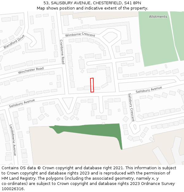 53, SALISBURY AVENUE, CHESTERFIELD, S41 8PN: Location map and indicative extent of plot