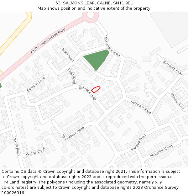 53, SALMONS LEAP, CALNE, SN11 9EU: Location map and indicative extent of plot