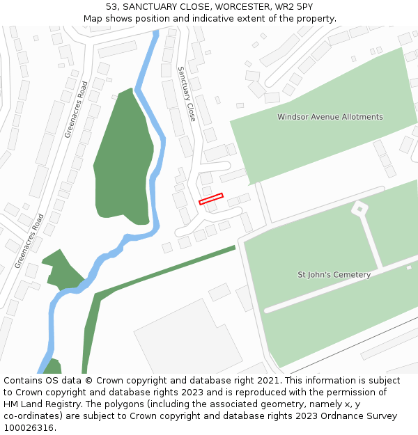 53, SANCTUARY CLOSE, WORCESTER, WR2 5PY: Location map and indicative extent of plot