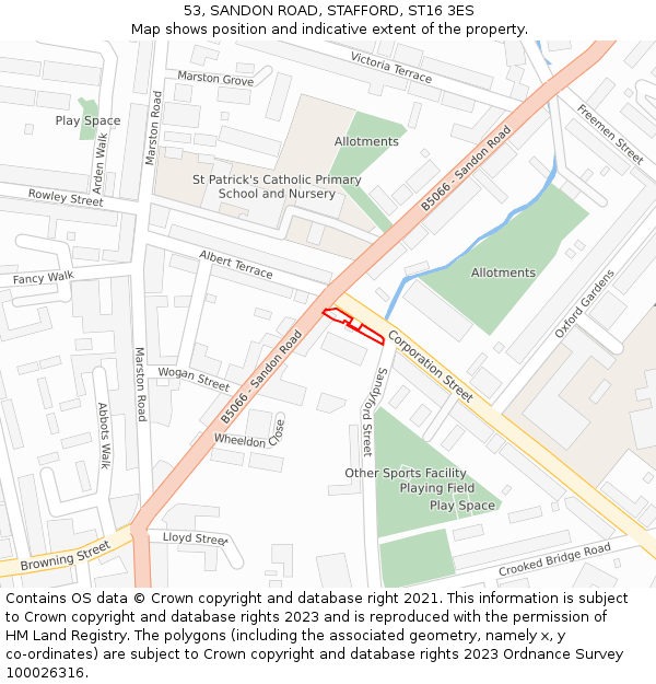 53, SANDON ROAD, STAFFORD, ST16 3ES: Location map and indicative extent of plot