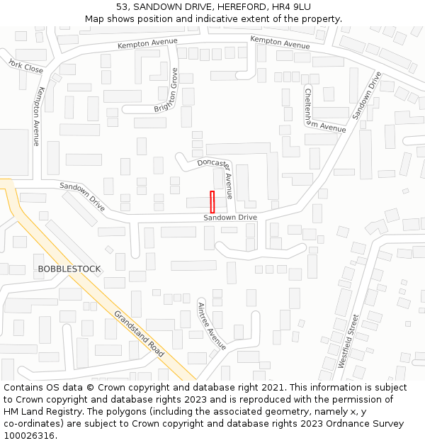 53, SANDOWN DRIVE, HEREFORD, HR4 9LU: Location map and indicative extent of plot