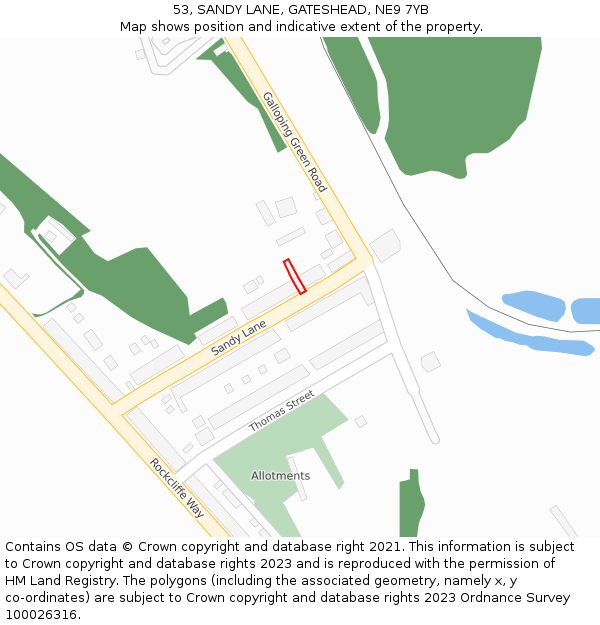 53, SANDY LANE, GATESHEAD, NE9 7YB: Location map and indicative extent of plot
