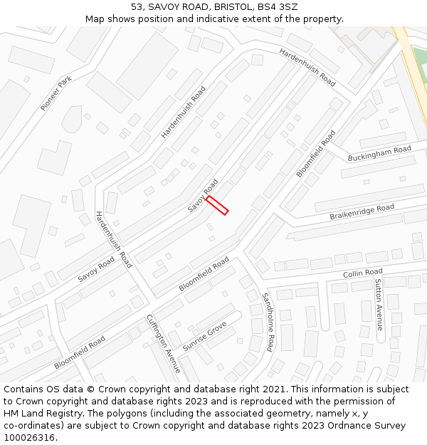 53, SAVOY ROAD, BRISTOL, BS4 3SZ: Location map and indicative extent of plot