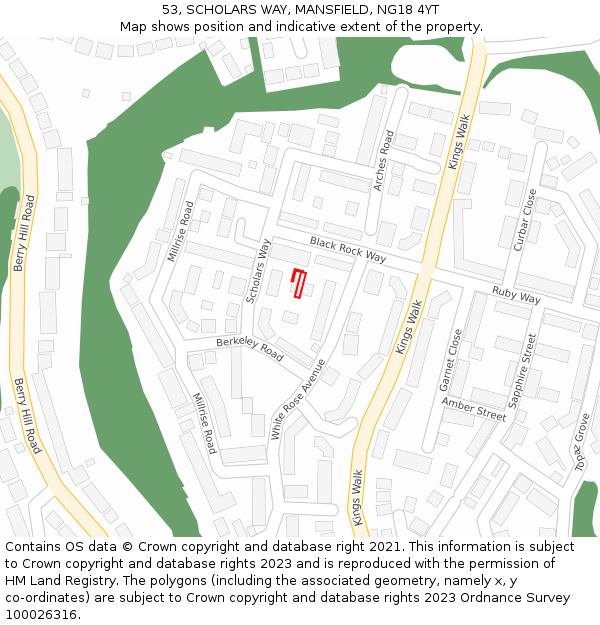 53, SCHOLARS WAY, MANSFIELD, NG18 4YT: Location map and indicative extent of plot