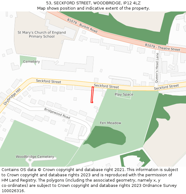 53, SECKFORD STREET, WOODBRIDGE, IP12 4LZ: Location map and indicative extent of plot