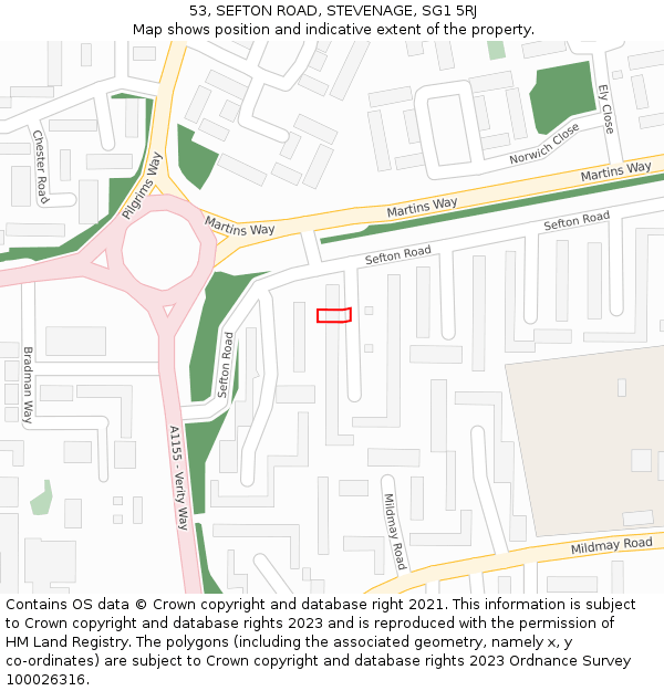 53, SEFTON ROAD, STEVENAGE, SG1 5RJ: Location map and indicative extent of plot