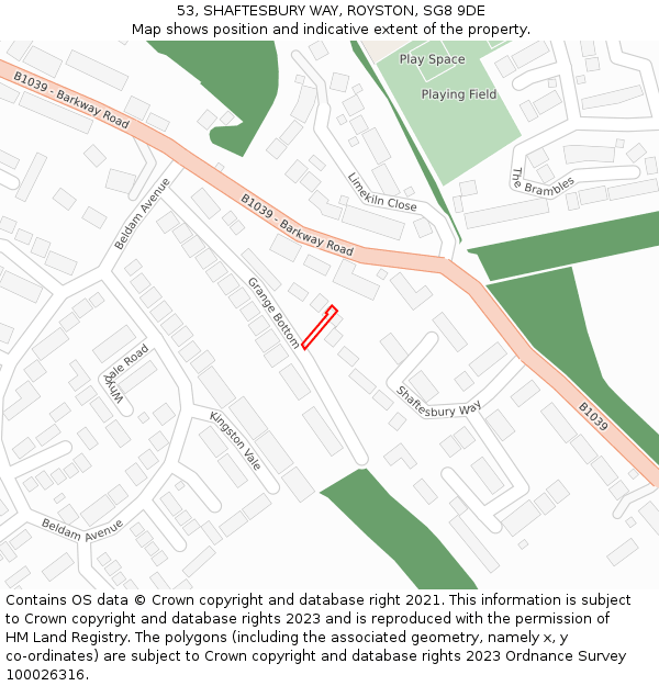 53, SHAFTESBURY WAY, ROYSTON, SG8 9DE: Location map and indicative extent of plot