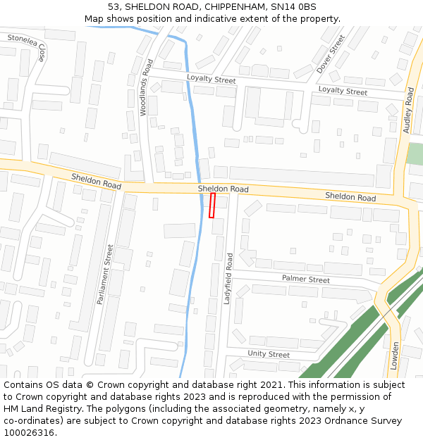 53, SHELDON ROAD, CHIPPENHAM, SN14 0BS: Location map and indicative extent of plot