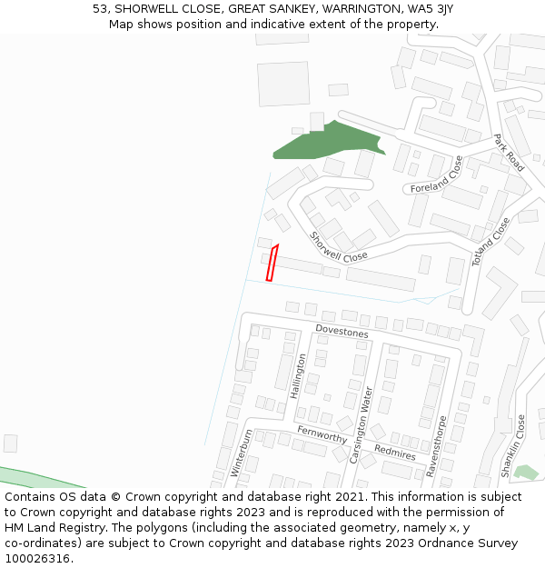 53, SHORWELL CLOSE, GREAT SANKEY, WARRINGTON, WA5 3JY: Location map and indicative extent of plot