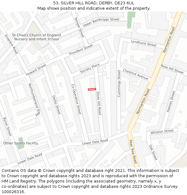 53, SILVER HILL ROAD, DERBY, DE23 6UL: Location map and indicative extent of plot