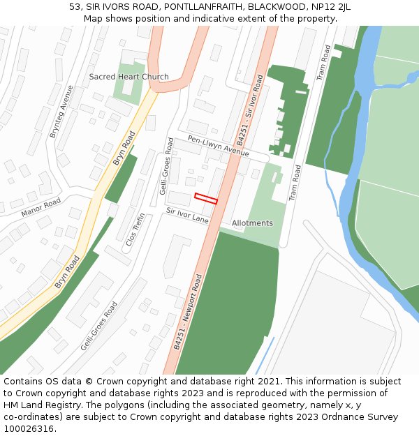 53, SIR IVORS ROAD, PONTLLANFRAITH, BLACKWOOD, NP12 2JL: Location map and indicative extent of plot