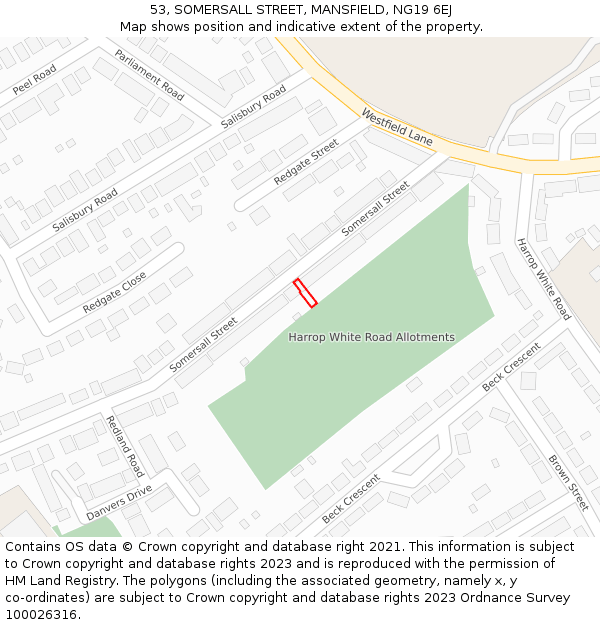 53, SOMERSALL STREET, MANSFIELD, NG19 6EJ: Location map and indicative extent of plot