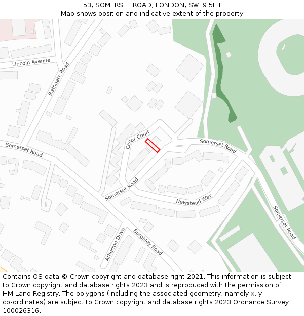53, SOMERSET ROAD, LONDON, SW19 5HT: Location map and indicative extent of plot