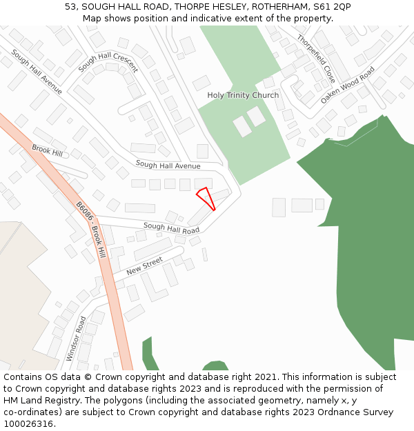 53, SOUGH HALL ROAD, THORPE HESLEY, ROTHERHAM, S61 2QP: Location map and indicative extent of plot