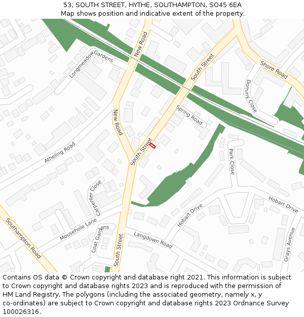 53, SOUTH STREET, HYTHE, SOUTHAMPTON, SO45 6EA: Location map and indicative extent of plot