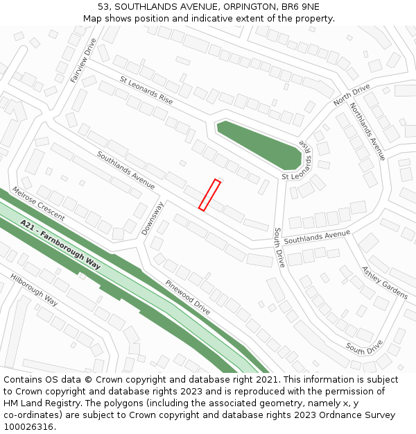 53, SOUTHLANDS AVENUE, ORPINGTON, BR6 9NE: Location map and indicative extent of plot