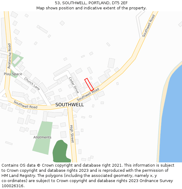 53, SOUTHWELL, PORTLAND, DT5 2EF: Location map and indicative extent of plot