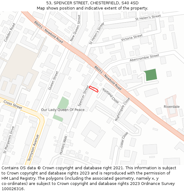 53, SPENCER STREET, CHESTERFIELD, S40 4SD: Location map and indicative extent of plot