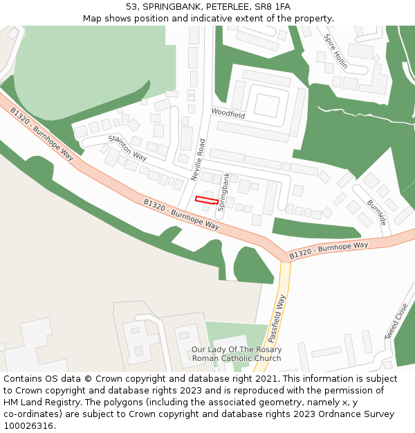 53, SPRINGBANK, PETERLEE, SR8 1FA: Location map and indicative extent of plot