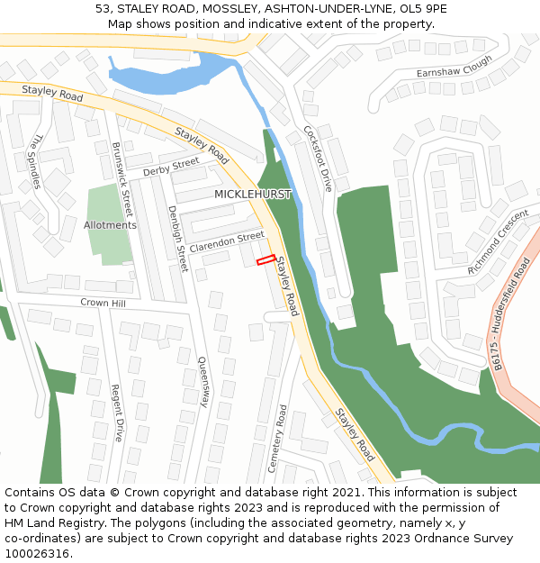 53, STALEY ROAD, MOSSLEY, ASHTON-UNDER-LYNE, OL5 9PE: Location map and indicative extent of plot