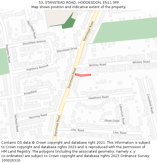 53, STANSTEAD ROAD, HODDESDON, EN11 0PP: Location map and indicative extent of plot