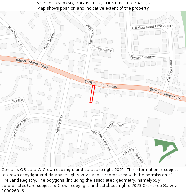 53, STATION ROAD, BRIMINGTON, CHESTERFIELD, S43 1JU: Location map and indicative extent of plot