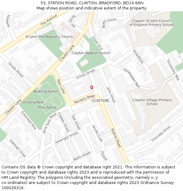 53, STATION ROAD, CLAYTON, BRADFORD, BD14 6AN: Location map and indicative extent of plot