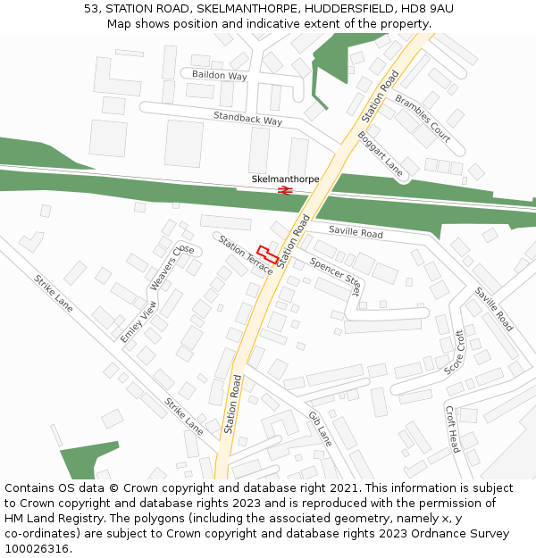 53, STATION ROAD, SKELMANTHORPE, HUDDERSFIELD, HD8 9AU: Location map and indicative extent of plot