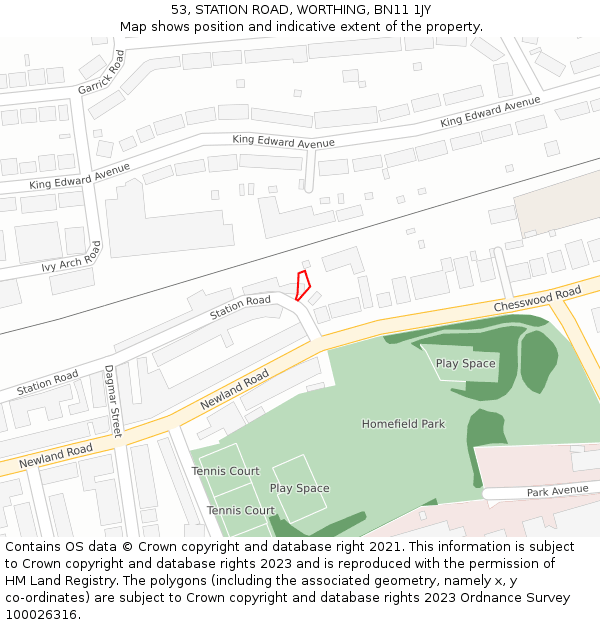 53, STATION ROAD, WORTHING, BN11 1JY: Location map and indicative extent of plot