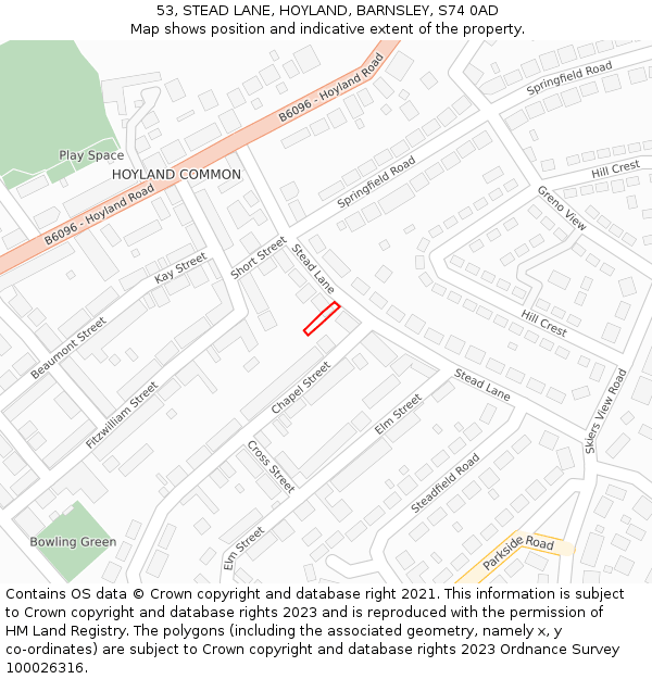 53, STEAD LANE, HOYLAND, BARNSLEY, S74 0AD: Location map and indicative extent of plot