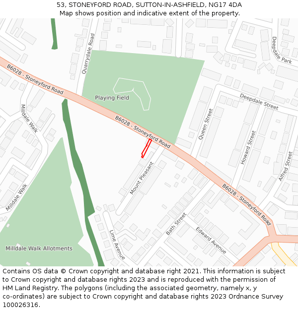 53, STONEYFORD ROAD, SUTTON-IN-ASHFIELD, NG17 4DA: Location map and indicative extent of plot