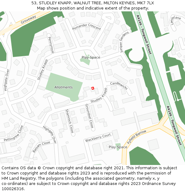 53, STUDLEY KNAPP, WALNUT TREE, MILTON KEYNES, MK7 7LX: Location map and indicative extent of plot