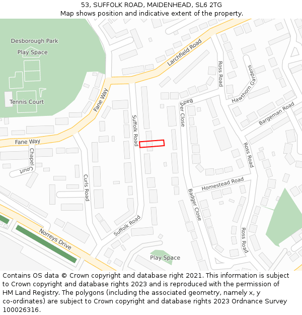 53, SUFFOLK ROAD, MAIDENHEAD, SL6 2TG: Location map and indicative extent of plot